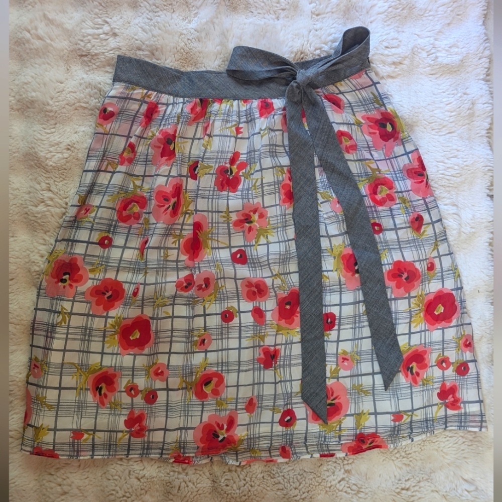 Vintage Moschino Silk Psychedelic Floral Midi Skirt With Bow